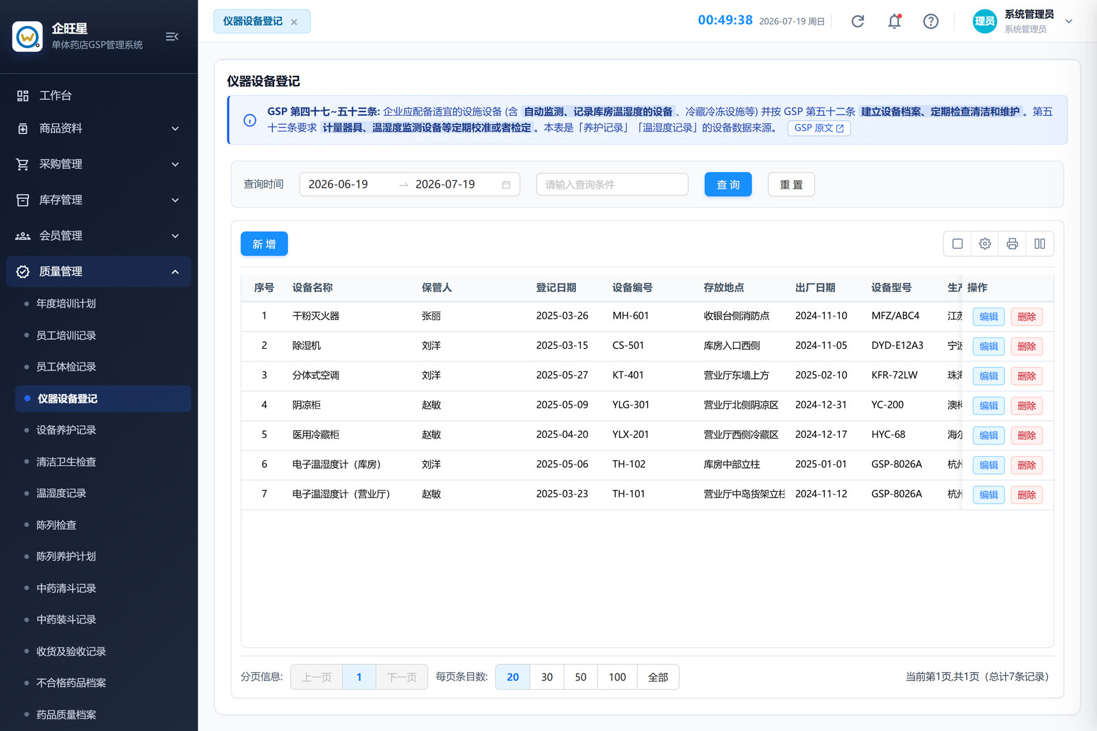 仪器设备登记 · 列表页（9.4）